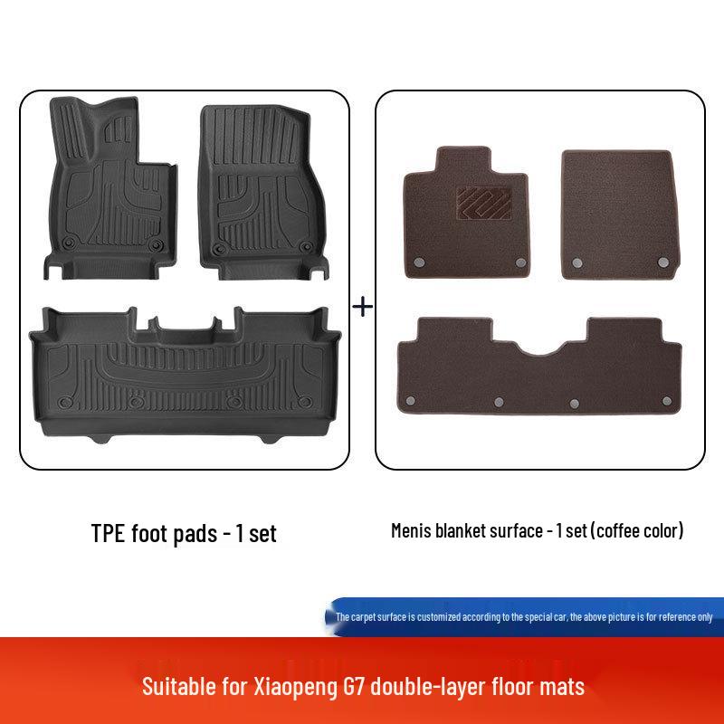 XPeng G7 Custom-Fit Double-Layer TPE Foot Mats, Fully Enclosed, 25 Designs, Original Car Color