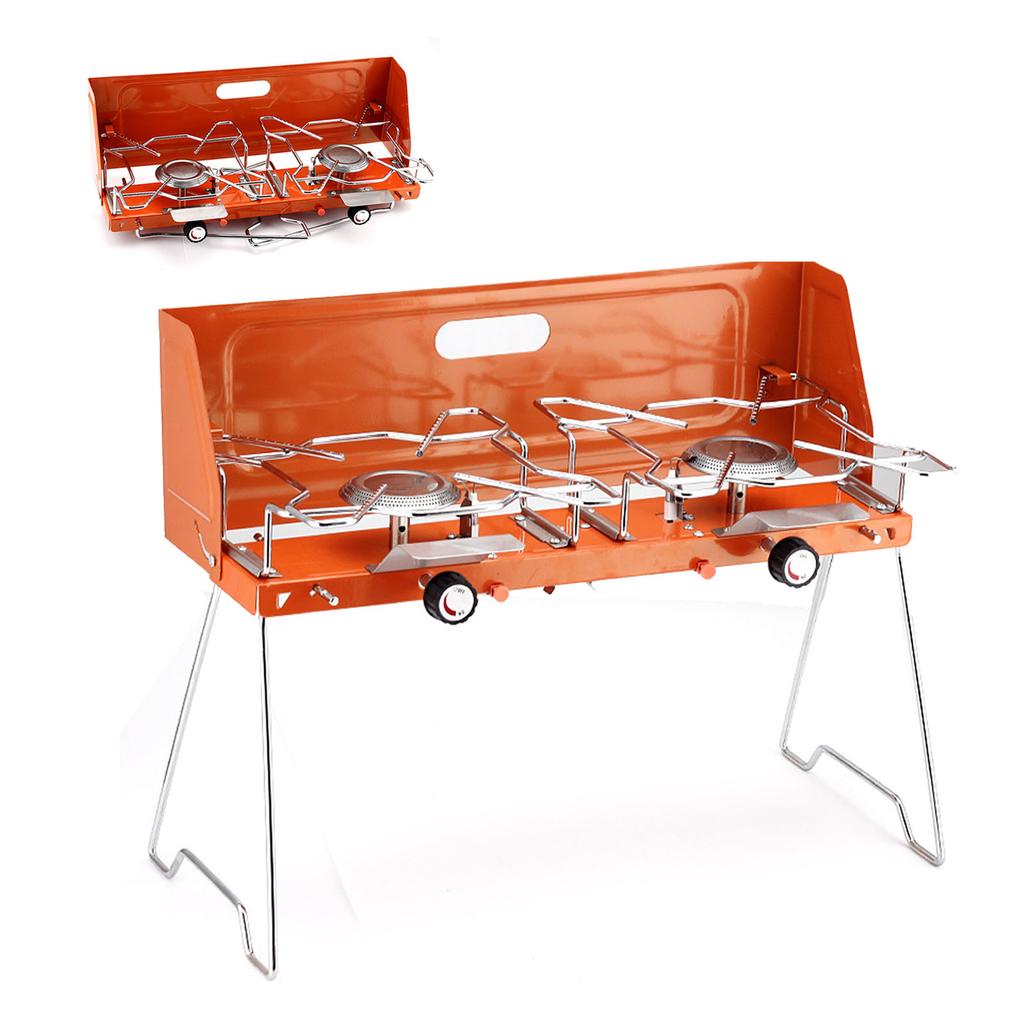 Double Burner Gas Stove Portable 2 Burner Outdoor Gas Stove with Foldable Legs Aluminum Alloy Camp Picnic Cooker