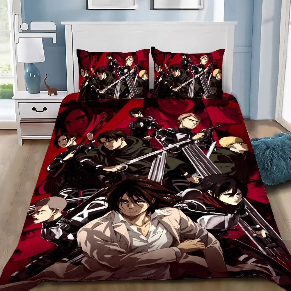 Attack on Titan Anime 3D Printed Duvet Case Pillowcase Bedding Set Twin Full Queen King Size for Bedroom Decor