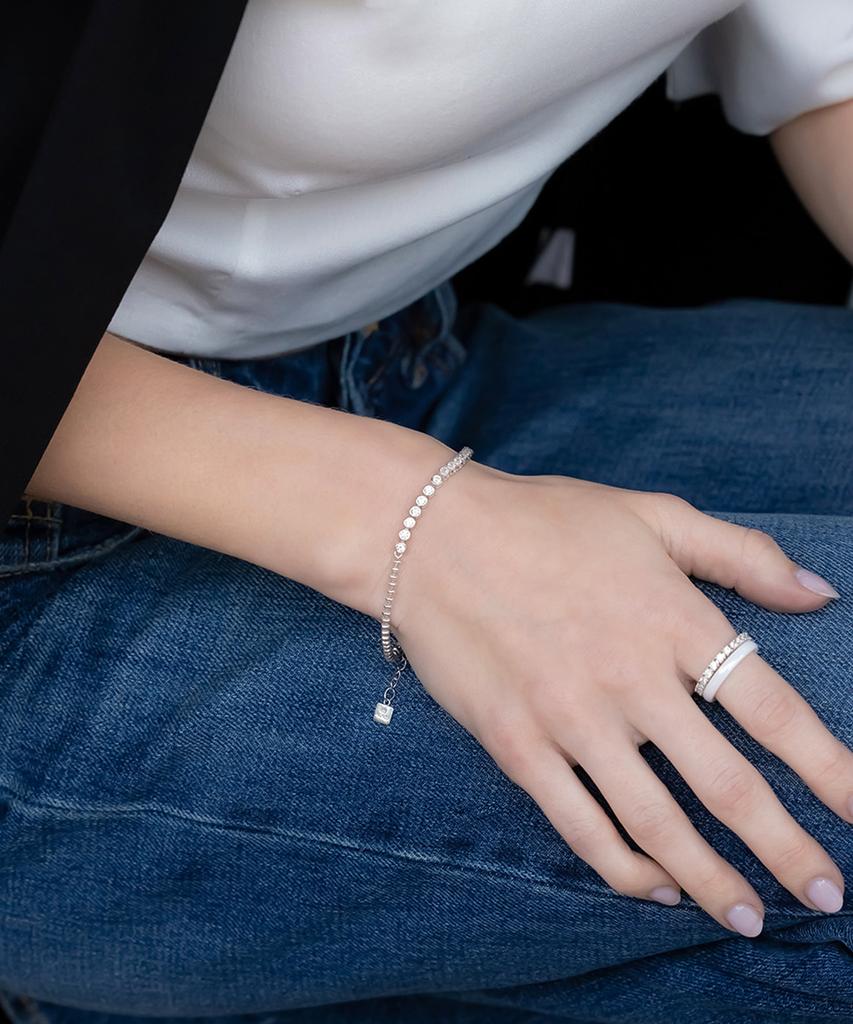 Begins [Silver 925] Bb Bezel Tennis Rugby Ball Chain Bracelet