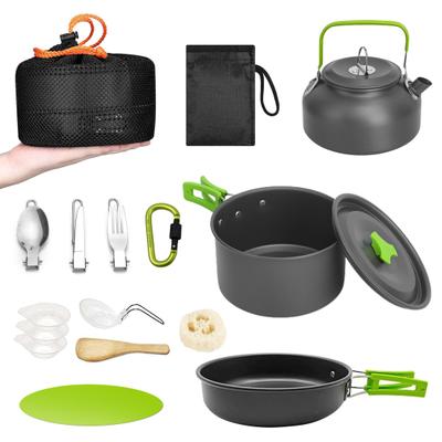 16Pcs Camping Cookware Mess Kit Portable Cookset Bowls Utensil Pots Pans Kettle for