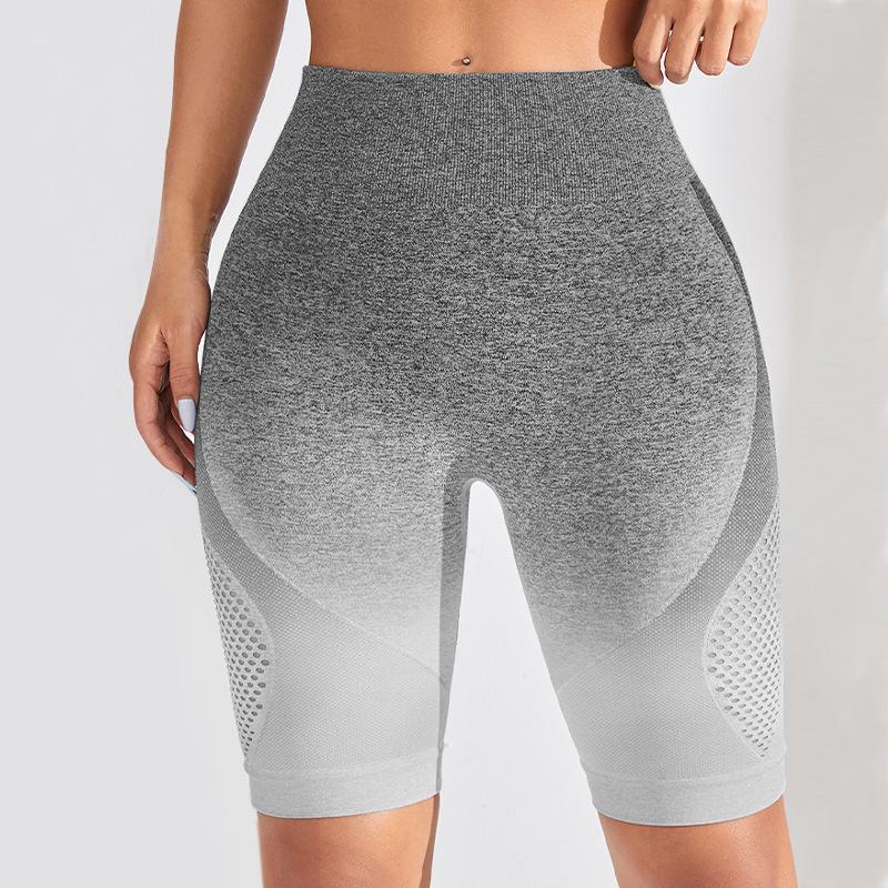 

High Waisted Gradient Seamless Sports Shorts, Breathable, Quick Drying, Peach Hips, Plus Size, Tight Fitting Yoga And Fitness Shorts For Women L сірий колір