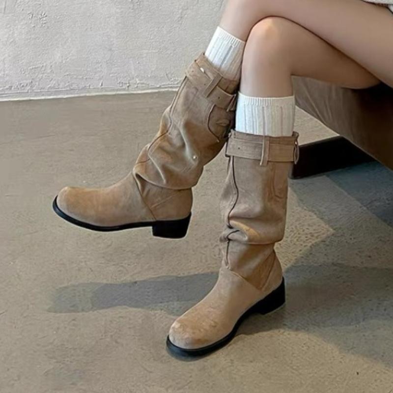 Fashion Women Boots Designer 2025 New Winter Shoes Mid Calf Boots Pleated Elegant Fashion Party Brand Woman Chelsea Goth Botas Mujer