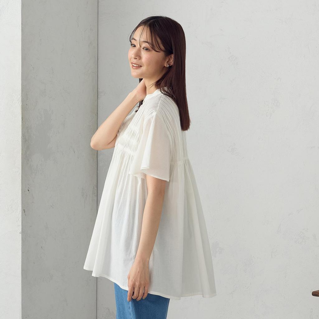 Comme Ca Ism Indian Cotton Pintuck White Blouse, 12-90IK07-205,