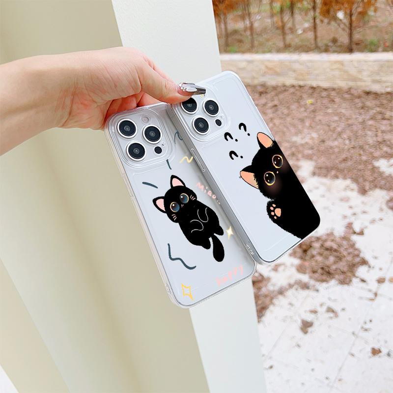 Cartoon problem cat Phone Case For IPhone 17 Pro Max 16 17 15 Pro 14 13 Plus 12 Mini 11 16E 17Air Cases Transparent Soft Covers