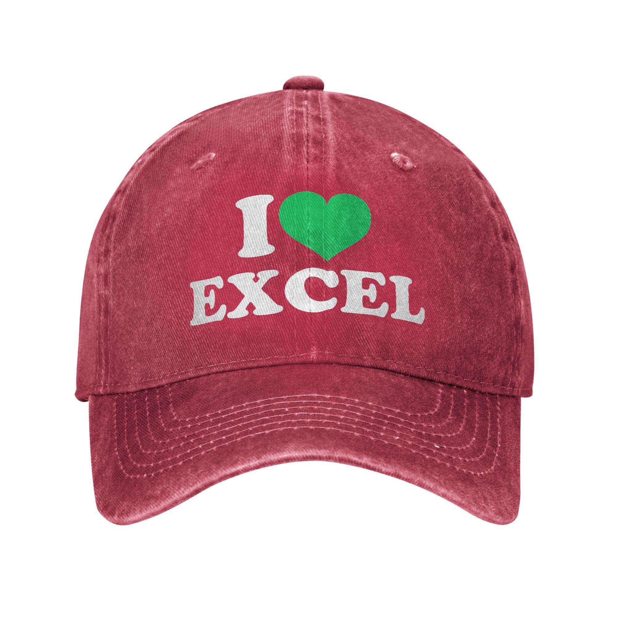 I Love Excel Casual Baseball Cap Hats Visor Protection Snapback Cotton tops gorras Adjustable