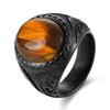 New High-end Personalized Striped Gemstone-set Stainless Steel Ring for Men