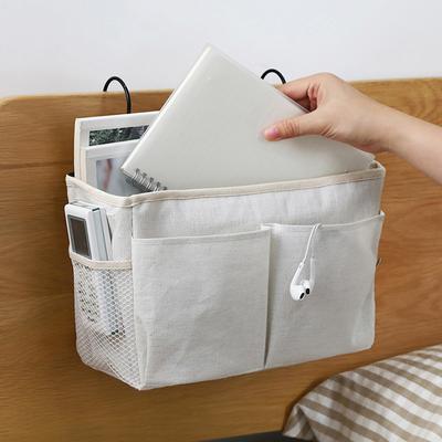 1pc Nordic Bedside Storage Bag Cotton Linen Bed Basket Hanging Organizer For Dorm Room Bunk Bedroom Organizer Storage Pockets
