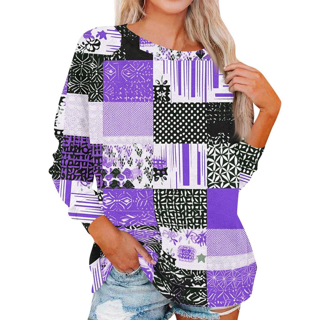 Damen Modisches Rundhals Schulter Langarm Bedrucktes Lässiges Pullover-Oberteil