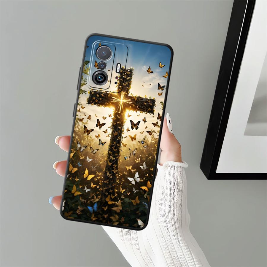 Case for Xiaomi Mi 11 12 13 Lite 12X 13 14 15 Pro 10T 11T 12T Pro Black Soft Phone Cover The Cross Jesus Pattern