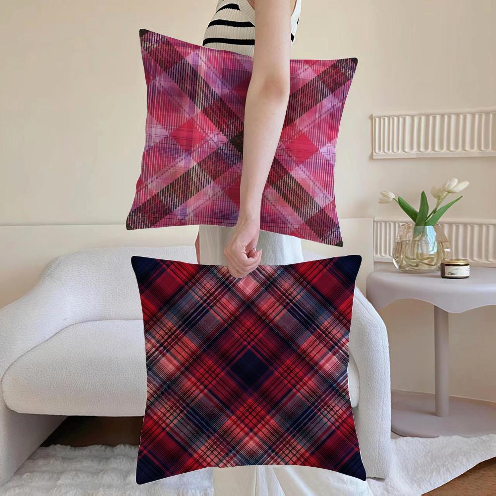 Plaid Texture Cushion Cover Anti-dustmite Pillowcase Invisible Zipper Silky Short Plush Sofa Cushion Cover