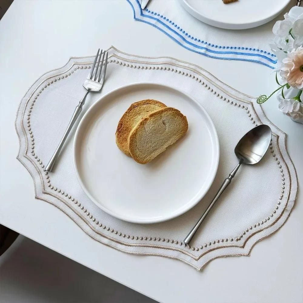 Vintage Tischsets Servietten Imitation Baumwolle Leinen Bestickter Stoff Dekoratives Tischset Waschbar Französische Spitze Tischplatzset