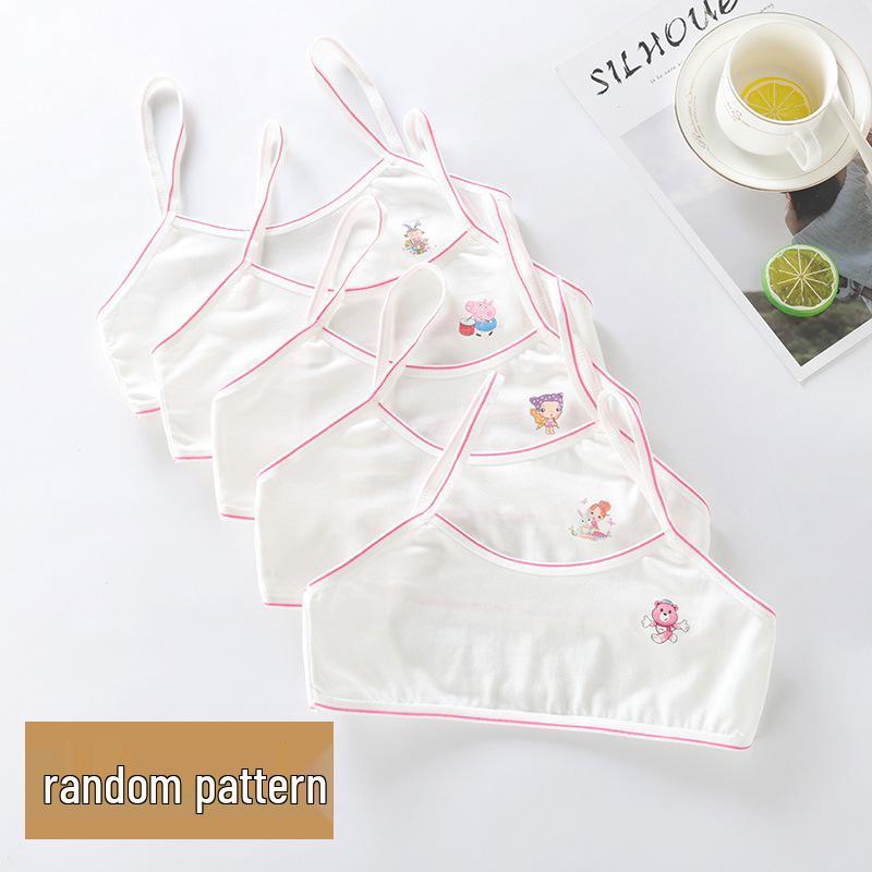 Girls' Pure Cotton Camisole Bra - Anti-Protrusion, Thin, Heart Design