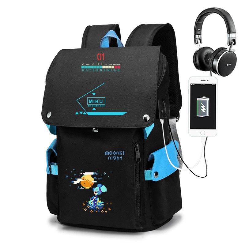 Anime Cartoon Print USB Charging Flap Top Teenage Student Backpack Casual Bookbag for Boys Girls