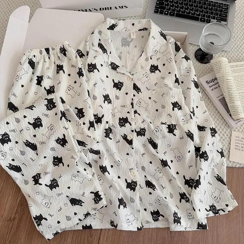 Cloud Cotton Cartoon Pajama Set: Long Sleeve Cardigan and Pants for Women