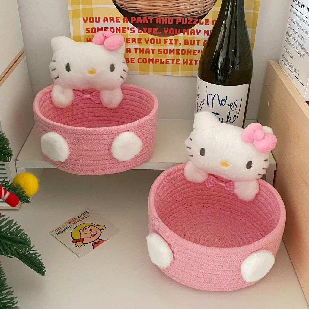 Cute Cat Shaped Storage Basket Kawaii Desktop Organizer For Snacks Cosmetics Girls Room Decor Pastel Home Decor