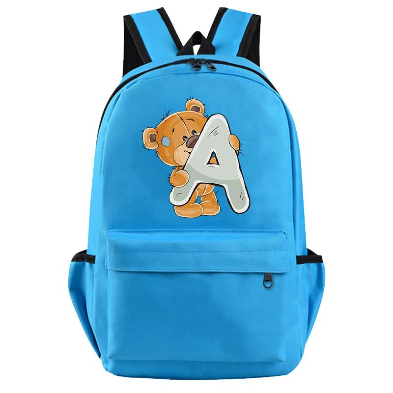 Little Bear 26 English Letters Backpack Teen School Bag for Girls Boy Backpack Bookbag for Kid Gifts Large Capacity Student Bag