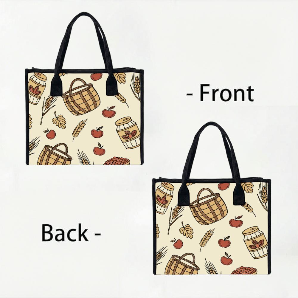 Autumn Harvest Print Canvas Daily Tote Bag Casual Grocery Shopping Handbag