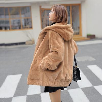 Autumn and Winter Imitation Fur Jacket Women's Hooded Casual Plush Loose Fashion Baseball Jersey Imitation Mink