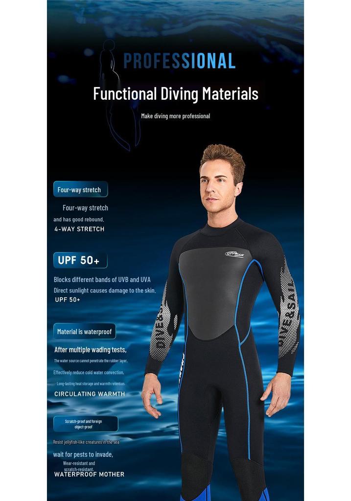 3MM Thick Full-Body Wetsuit: Warm Long Sleeve Diving, Snorkeling, Swimming, Surfing Suit.