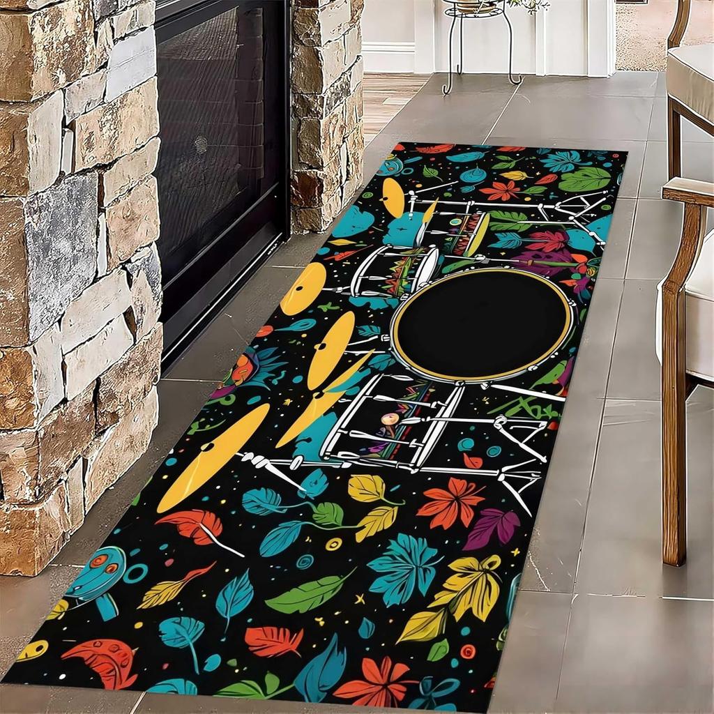 Piano Runner Hallway Rug, Black and White Piano Keyboard Notes Notebook Indoor Rug Non-Slip Washable Carpet, Dining Room Carpets