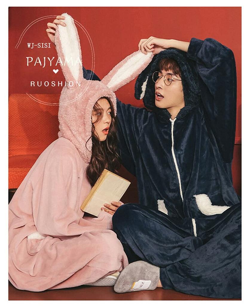 Matching Couple Winter Fluffy Rabbit Flannel Kigurumi Pajamas for Women and Korean Wedding Gift [WJ-SISI] Pajamas, Loungewear, Design, All-in-One Men,