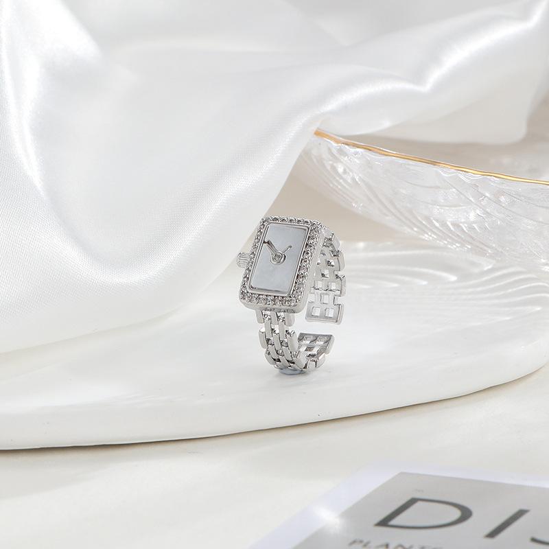 Square clock chain ring, open-ended ring, adjustable and minimalist rings