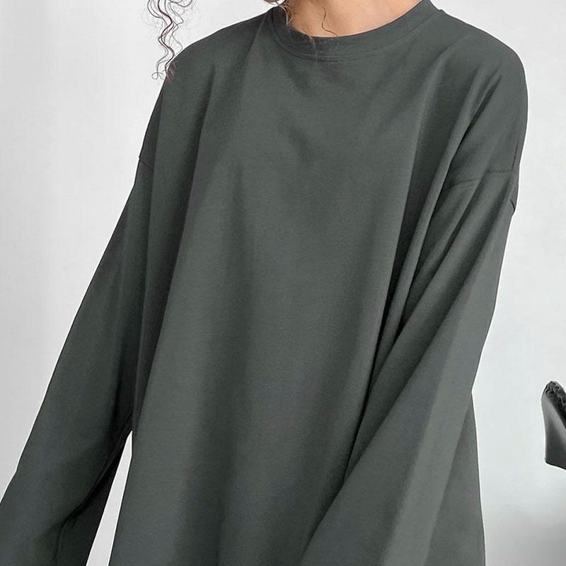 2025 spring and autumn new European and American style pure cotton long-sleeved T-shirt women's comfortable casual all-match loose top kj3316