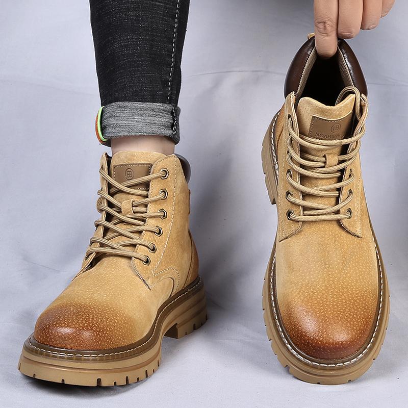 Luxury Brand Men Boots 2024 Fashion Comfortable Autumn and Winter Leather Boots British Style Thick Sole Lace Up High Top Boots