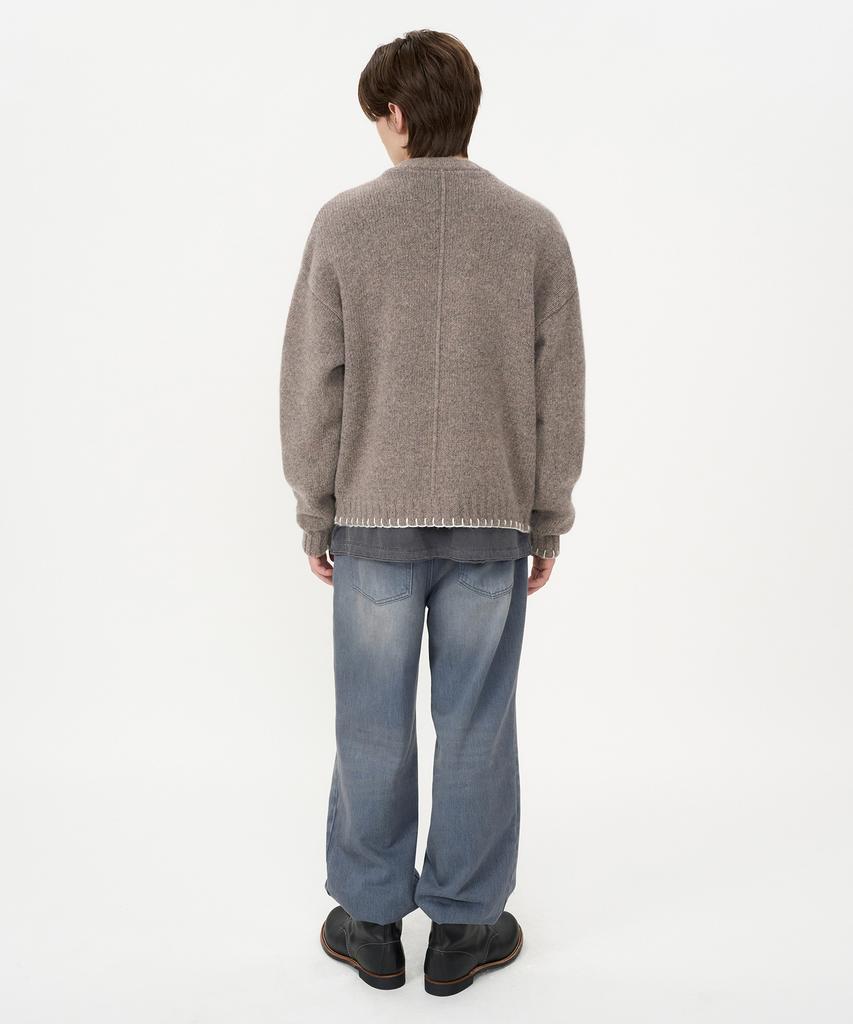 Insilence Stitch Round Neck Button Cardigan Melange Brown