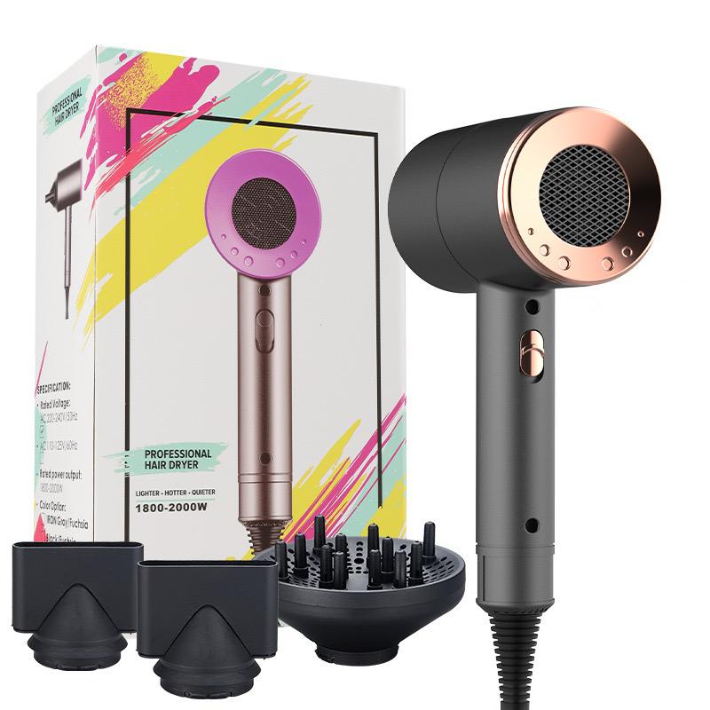 Professional Hair Dryer Cold and Hot Powerful Wind 2000W Anion Blow DC Motor with 3 Concentrator Negative Ions Styling Tools
