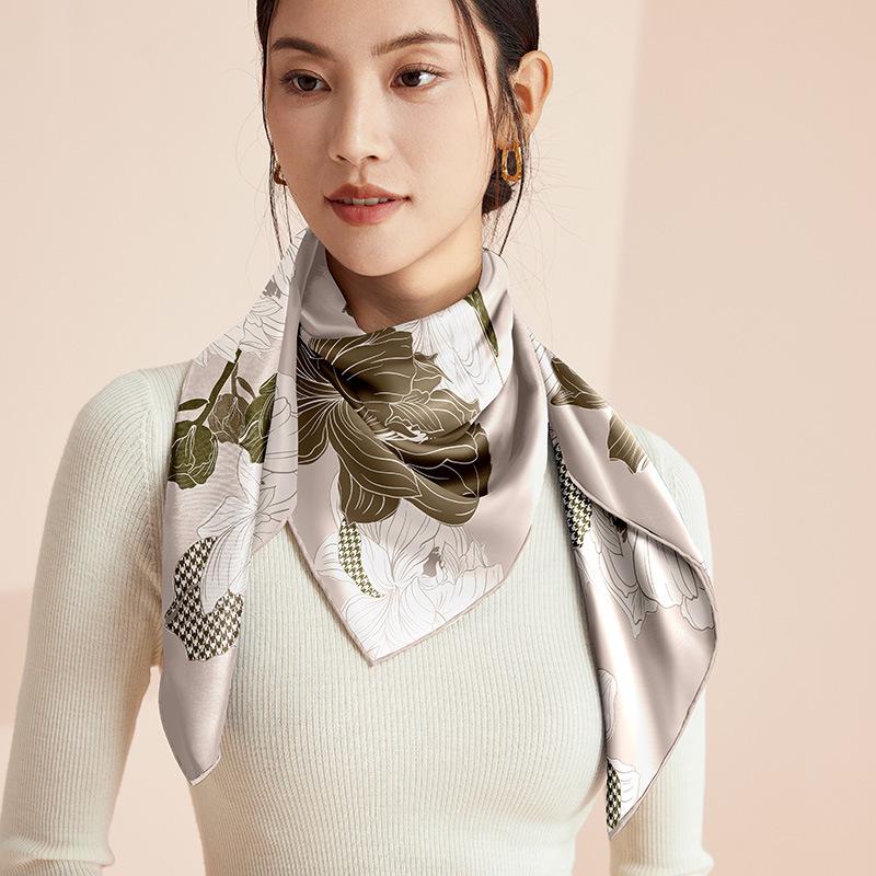 Floral Series Mulberry Silk Scarf for Women – Versatile, Original Design, Light Luxury
