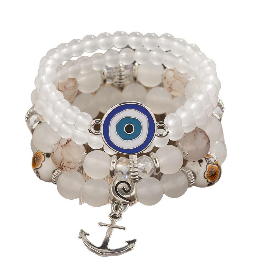 Bohemian Ethnic Style Beaded Bracelet Set with Anchor Pendant