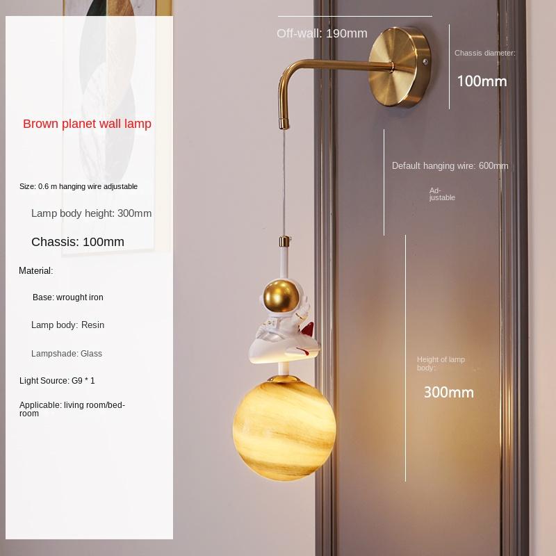 

Nordic Astronaut лунный настенный светильник современный детский креативный мультяшный мальчик и девочка спальня прикроватный фон декор настенный Cool White(5500-7000K) коричневый