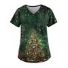 Ladies' Fashionable V-neck Pocket Short Sleeved Christmas Tree Printed Caregiver Uniform