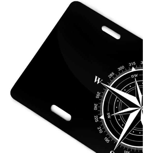Black And White Compass Rose Front License Plate Aluminum Decorative License Plates Funny Metal Car Plate 6"X12" Novelty Vanity Tag Cover With 4