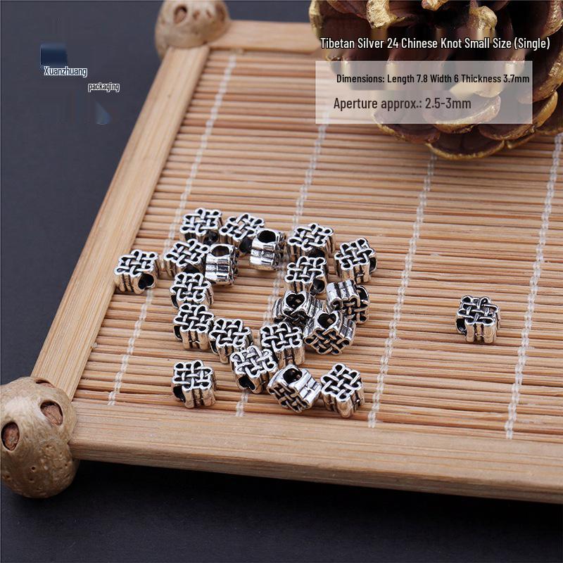 Tibetan Silver Gold Chinese Knot Charms: DIY Bracelet Accessories, Beading Spacers, Retro Style.