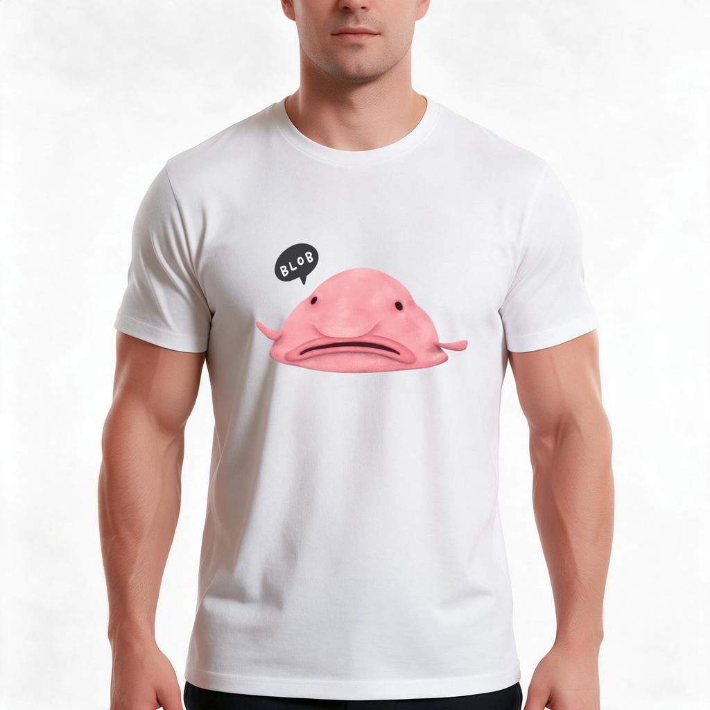 Adorable Funny Blob Fish Deep Sea Creature Tshirt Summer Casual Cotton Tee Oversized Streetwear Tops Vintage Graphic Print
