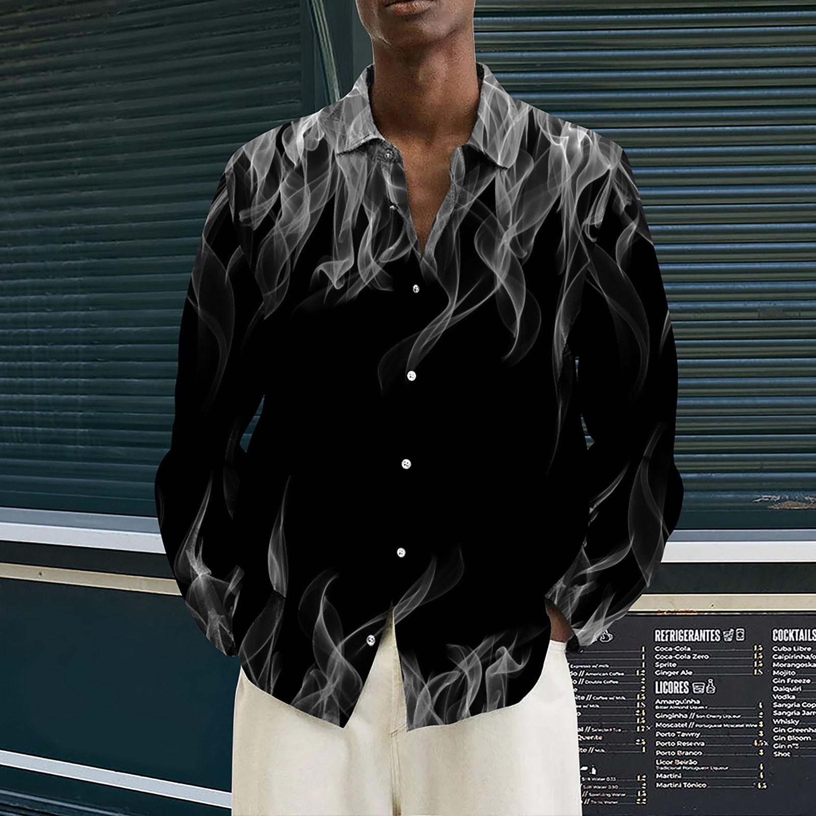 

Мужские рубашки с длинным рукавом с принтом, повседневные свободные рубашки с длинным рукавом с принтом M