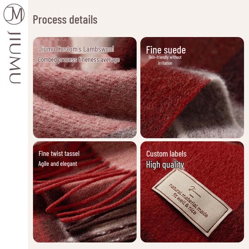 JIUMU Women's Autumn/Winter Thick Knitted Plaid Wool Scarf