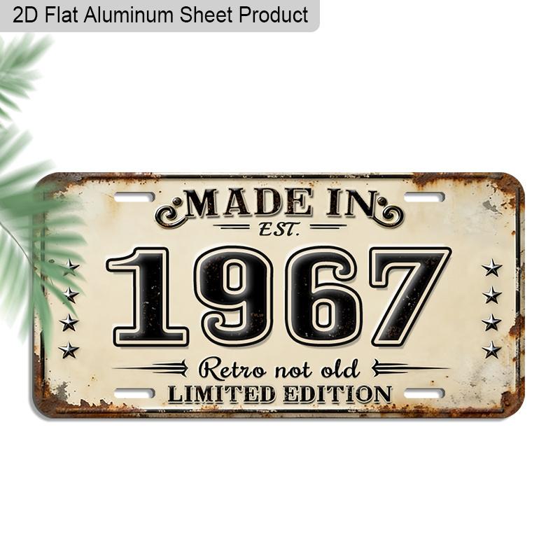 2D Flat 1pc 12''x6'' Durable Aluminum Decorative Sign, "MADE IN 1967 Retro Not Old" Vintage License Plate Style Wall Art, Perfect for Birthday