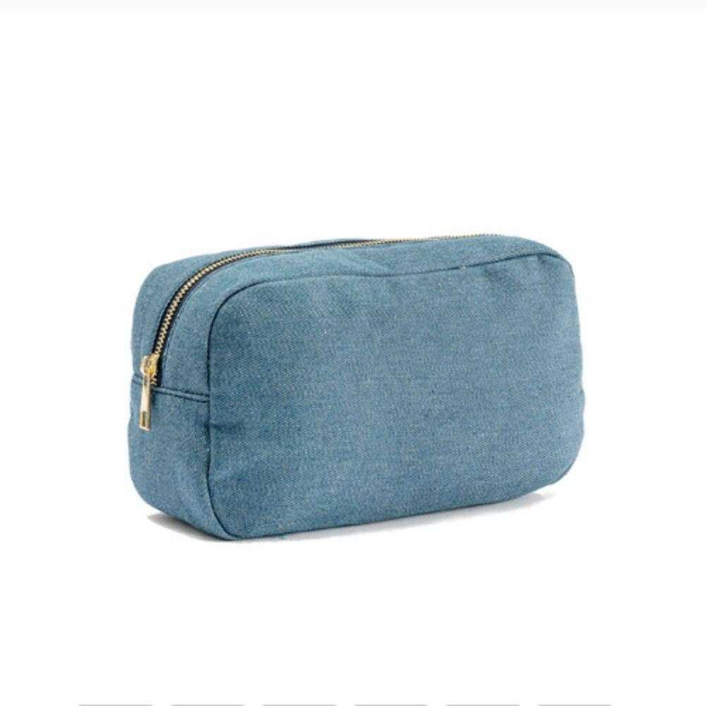 with Zipper Blue Denim Cosmetic Pouch Vintage Jean Toiletry Case Casual Travel Storage Bag Gift