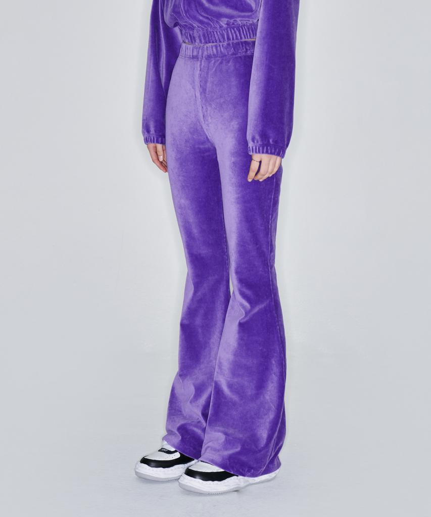 Attention Row For Woman Signature Embroidered Velour Bootcut Pants (Purple)
