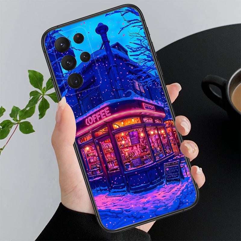 Phone Case For Samsung A55 A16 A56 A36 A35 A15 A53 A54 A33 A34 A25 A05S A52 A52S A14 A26 A71 Coffee Cafe night Aesthetic