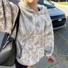 American Retro Tie-Dye Light Gray Hoodie - Marble Pattern Fleece Pullover