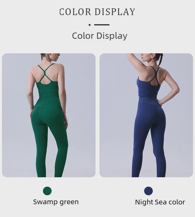 New Nude Yoga Set: Cross-Back Sports Bra & High-Waist Peach Hip Leggings