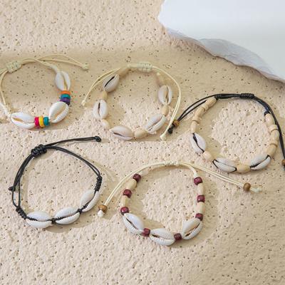 Muschelarmband Handgewebtes Armband für Frauen Sommerstrand Verstellbare Wachsschnurkette Armband Schmuckzubehör Geschenk