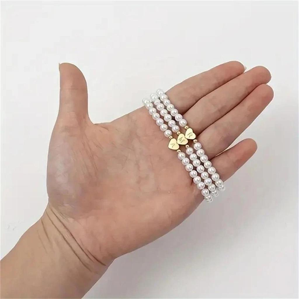 Elegant 26-Letter Heart Bracelet: Gold-Plated Copper, Pearls, Fashionable Luxury