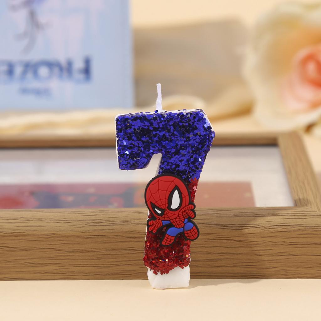 Superhero SpiderMan Enjoyable Figure Candle Adorable Cartoon Print 0-9 Celebration Birth Date Candle Cake Decoration Children Celebration Present