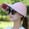 Women Solid Color Wide Brim Beads Flower Decor Sun Hat Visors Outdoor Sports Cap